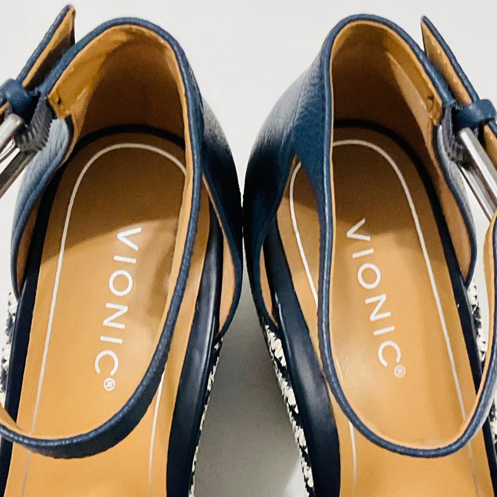 VIONIC Marina womens platform wedge heel sandal navy stripe ankle strap NWT 8 - Picture 8 of 12